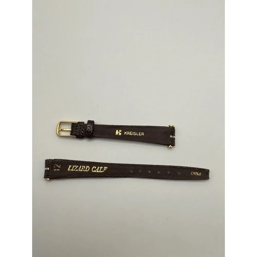 12mm KREISLER Lizard Calfskin Brown NOS Vintage Watch Band & Gold-Tone Buckle